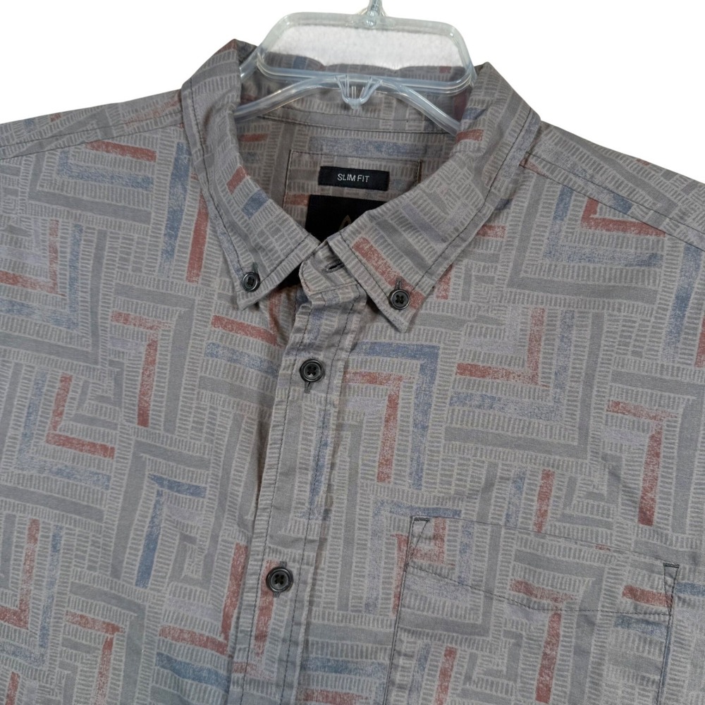 Prana Mens Large Slim Fit Short Sleeve Button Up Shirt Organic Cotton Blend
